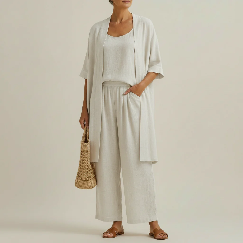 Risteena - Set Minimalista In Lino e Cotone, Composto Da Tre Pezzi