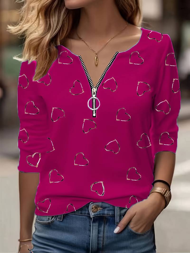 Romisha - Maglietta Con Stampa a Cuori e zip - Image 3