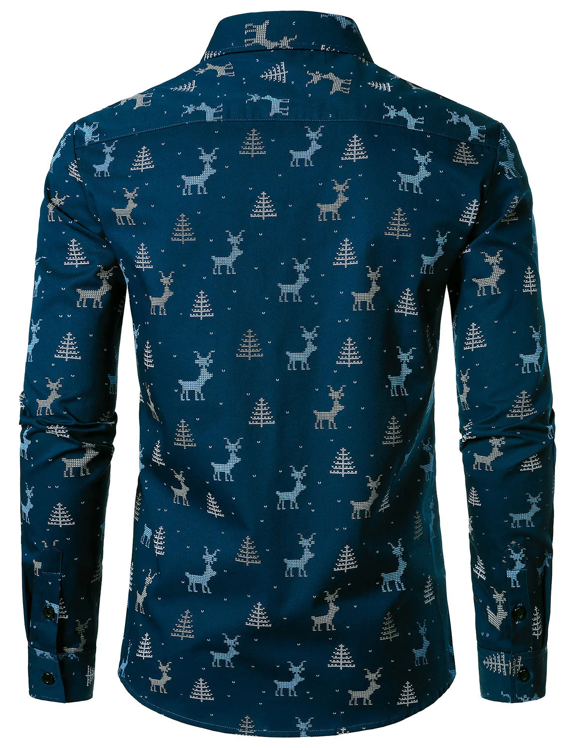 Rowan - Camicia da uomo blu navy a Maniche Lunghe con Stampa alce e Albero di Natale Traspirante - Image 6