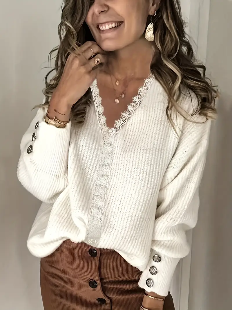 Rozelyn - Elegante Maglione Con Scollo A V Lavorazione A Trecce - Image 5