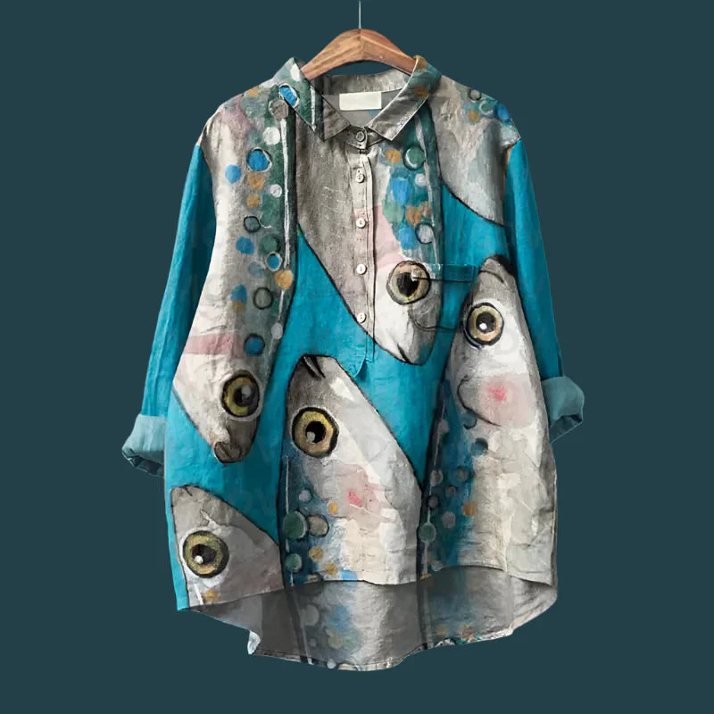 Saioa - Comoda Camicia Vintage Con Stampa A Pesci - Image 5
