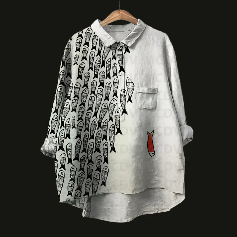 Saioa - Comoda Camicia Vintage Con Stampa A Pesci - Image 7