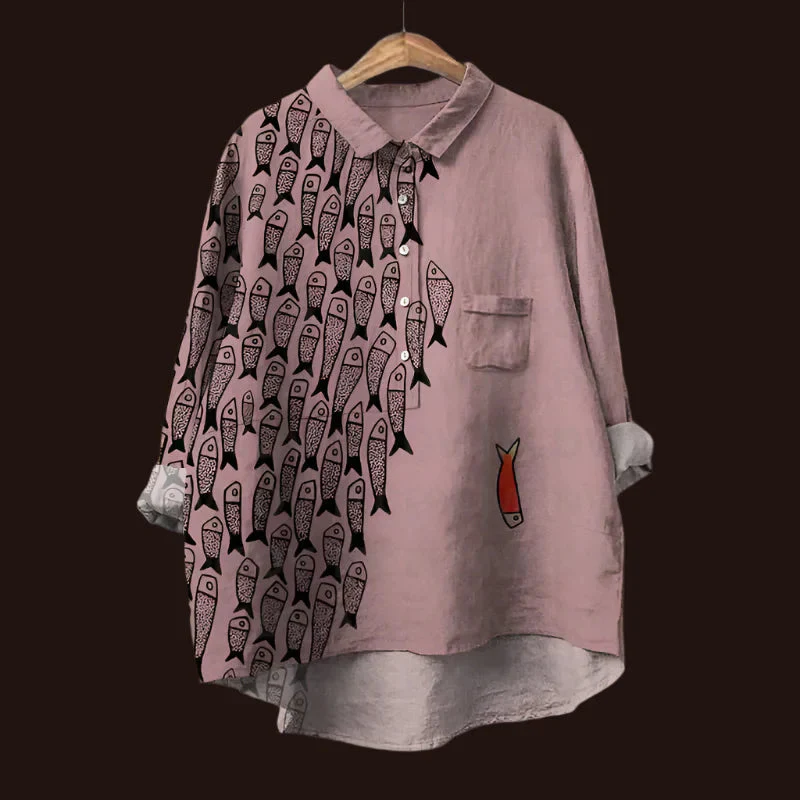 Saioa - Comoda Camicia Vintage Con Stampa A Pesci - Image 9