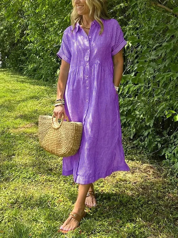 Samara - Elegante Abito Chemisier a Righe - Image 3