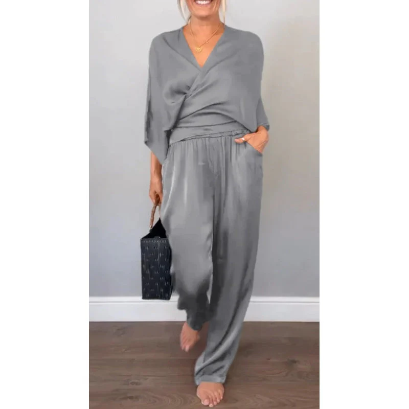 Samira - Top Con Scollo a V e Pantaloni in Cotone Mercerizzato - Image 6