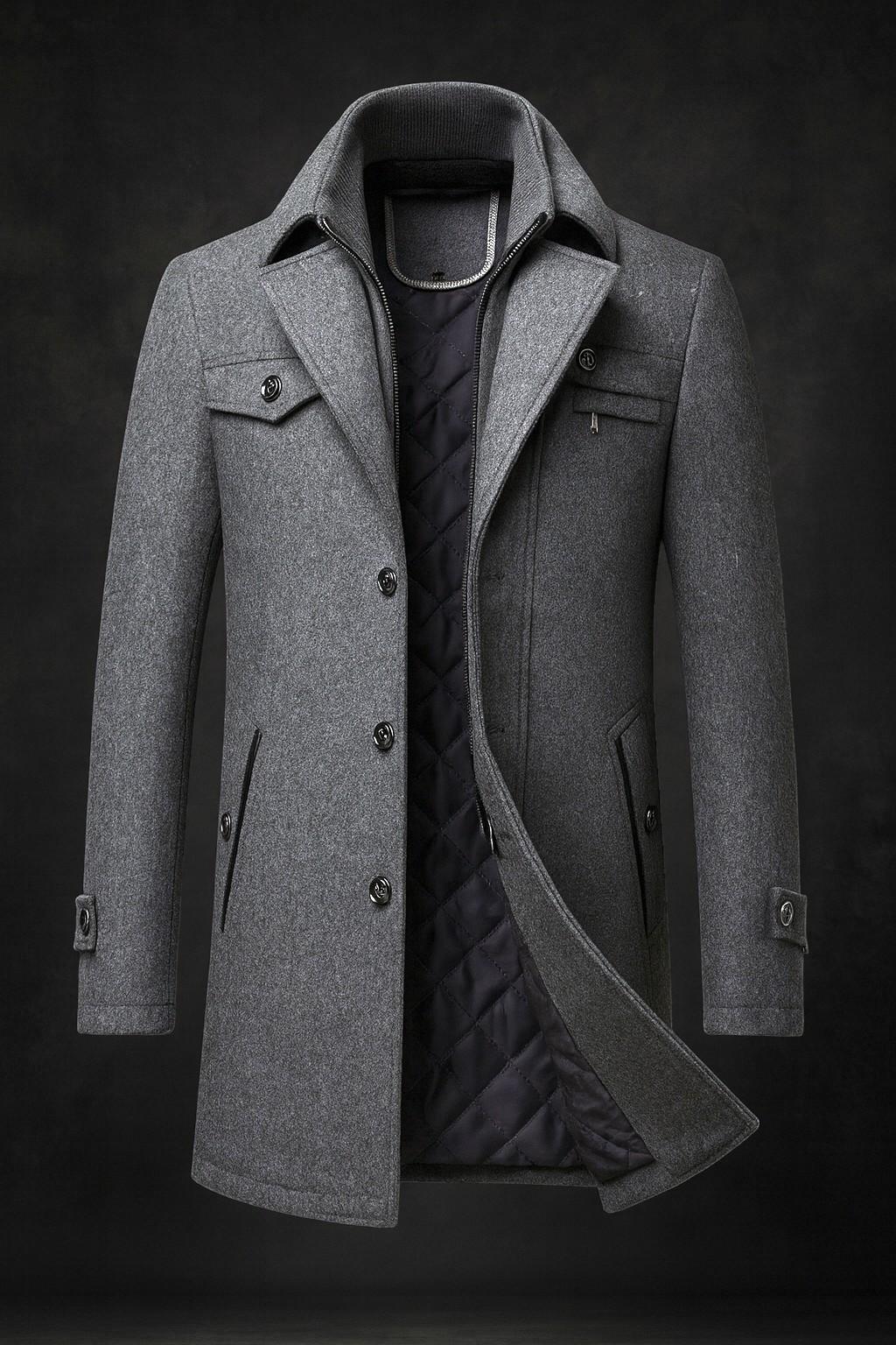 Samuell – Trapuntato Manica Lunga Lana Cappotto - Image 3