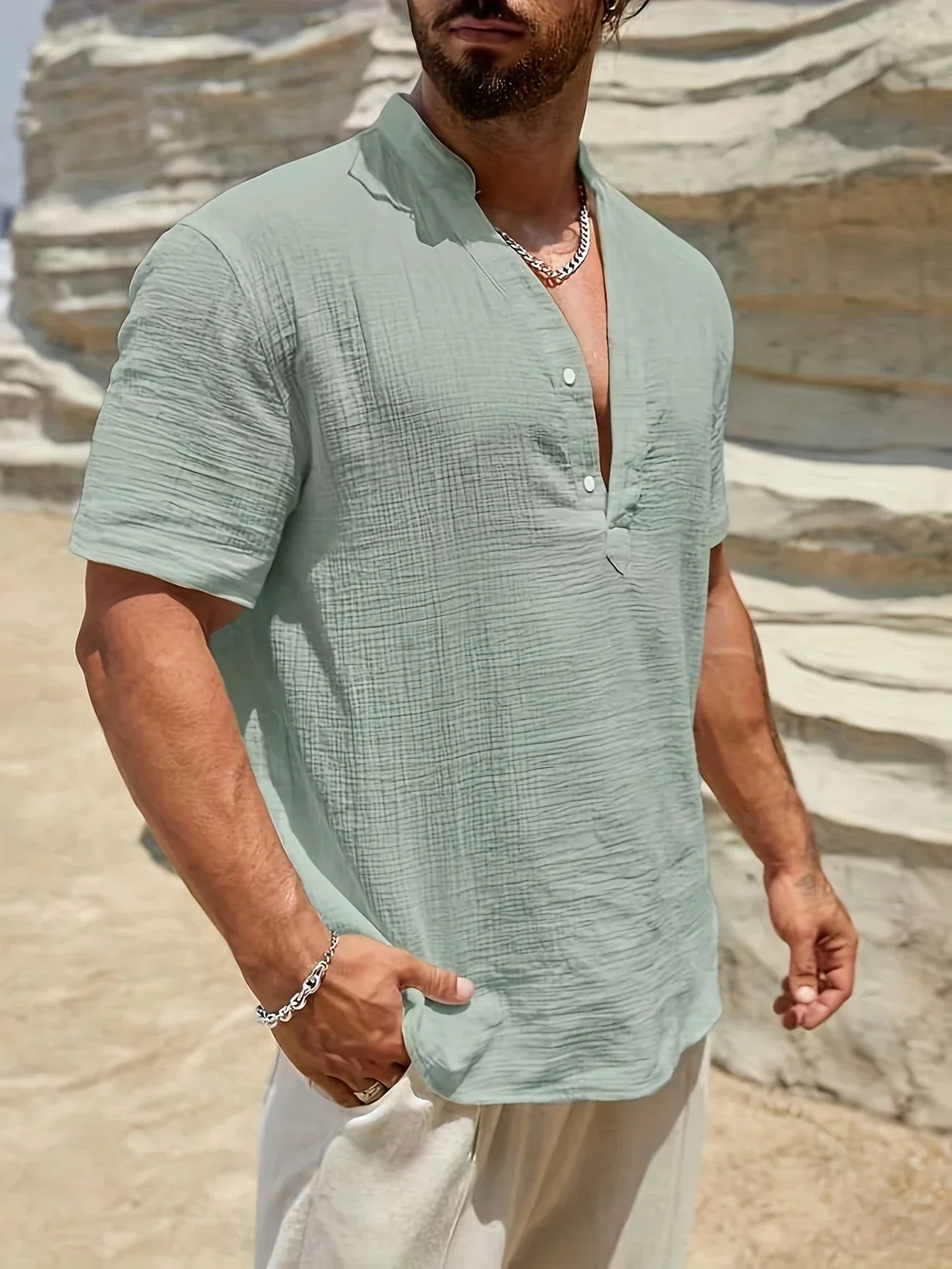 Sancho - Elegante Camicia Estiva Con Collo Alto - Image 21