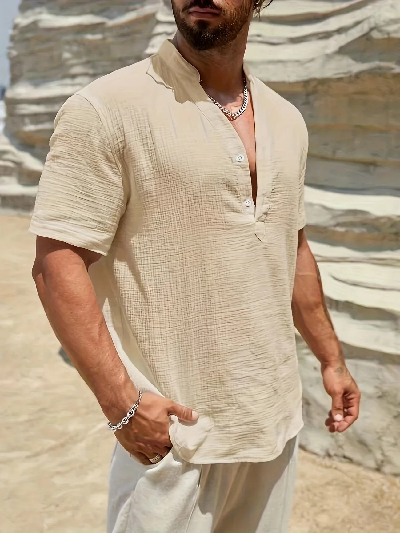 Sancho - Elegante Camicia Estiva Con Collo Alto - Image 25