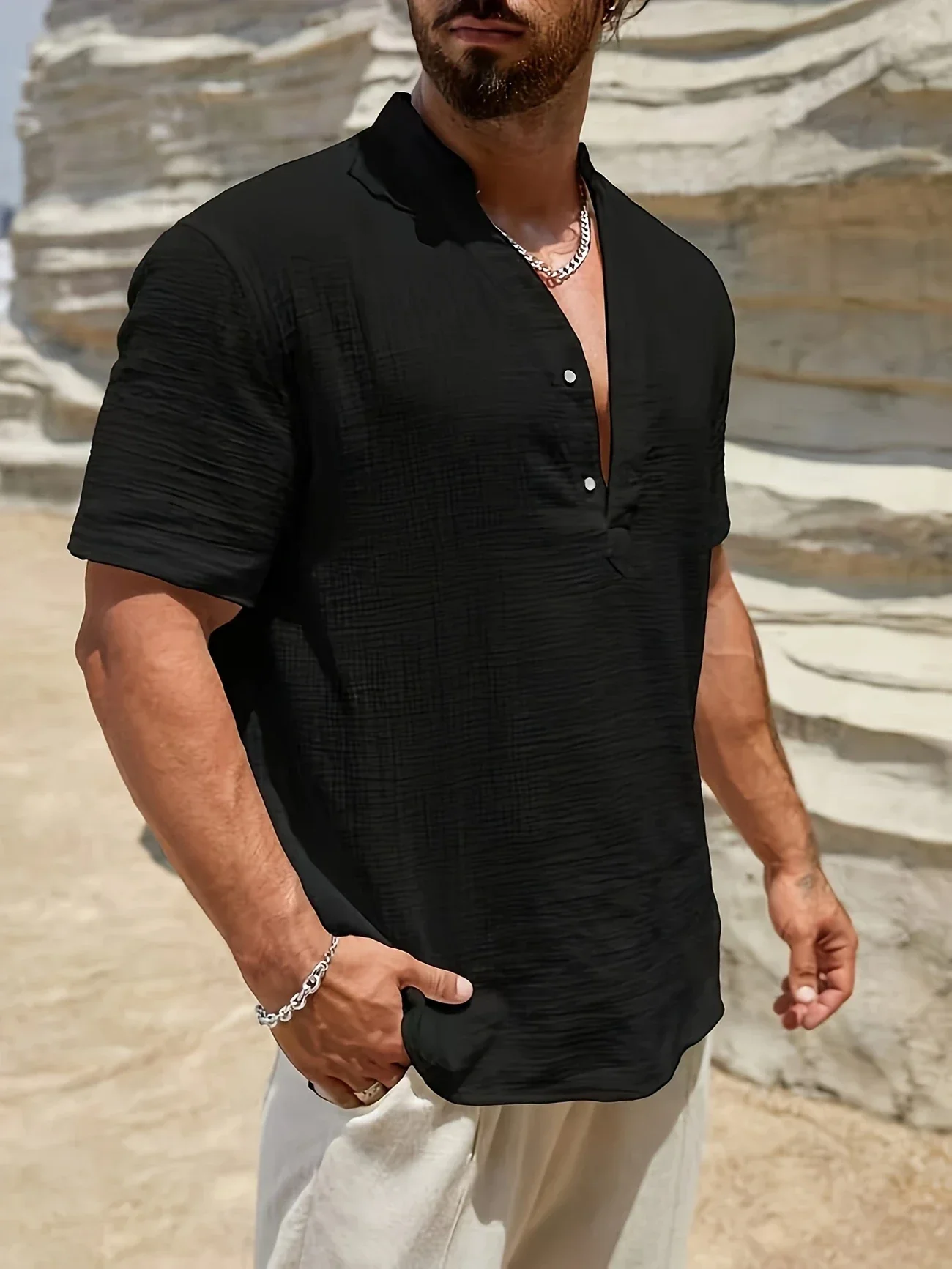 Sancho - Elegante Camicia Estiva Con Collo Alto - Image 29