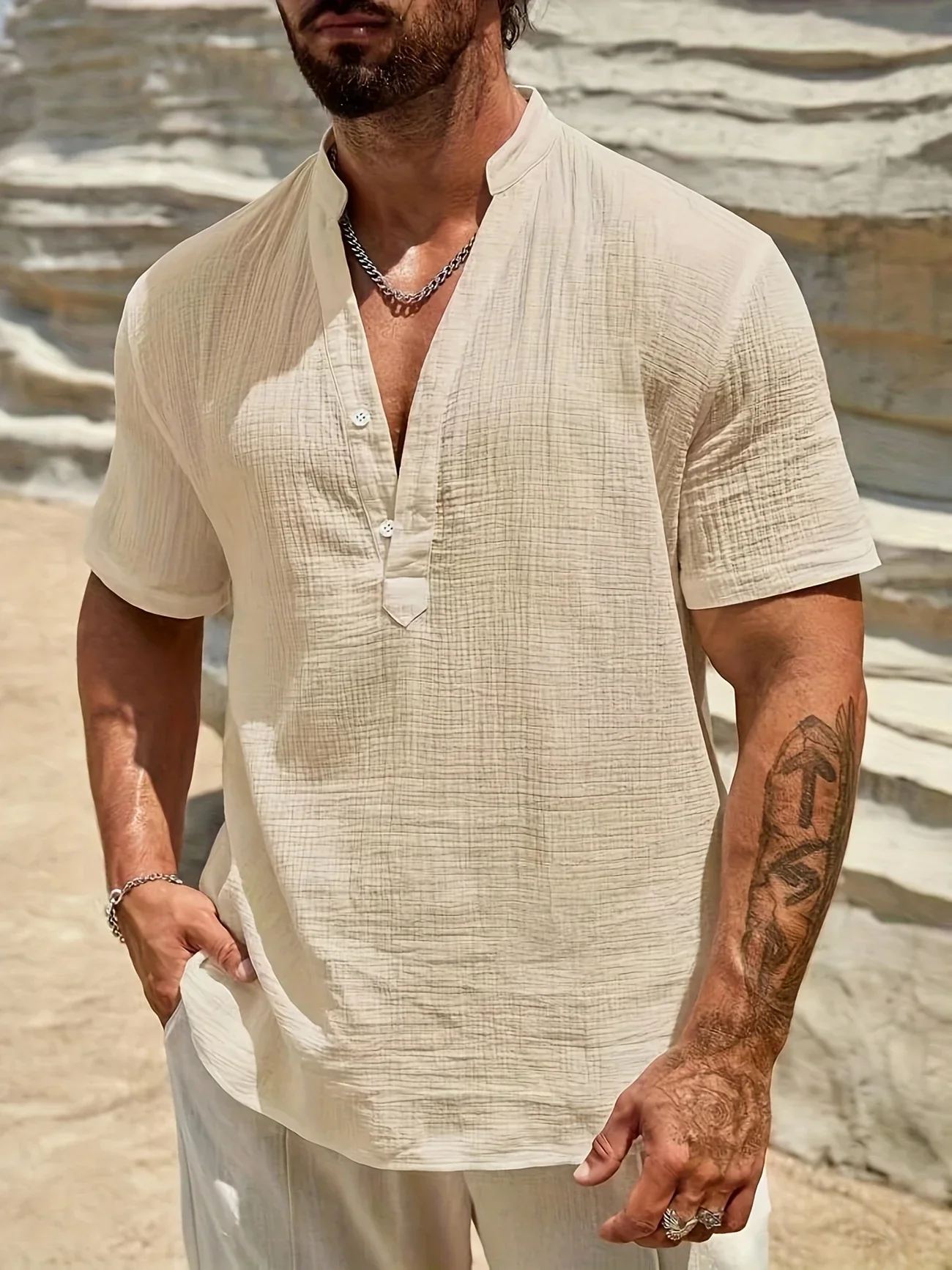 Sancho - Elegante Camicia Estiva Con Collo Alto - Image 5