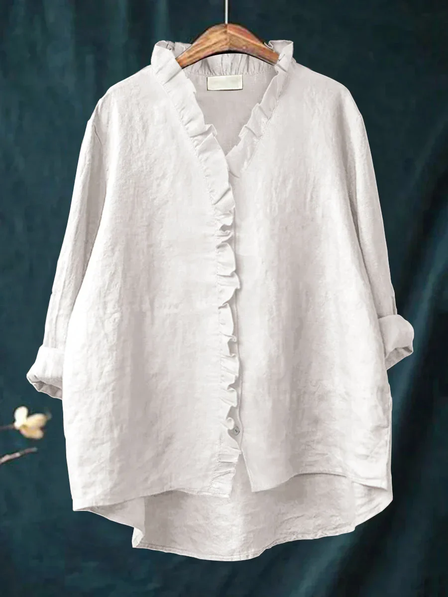 Sanela - Camicia Casual con Volant in Cotone e Lino - Image 2