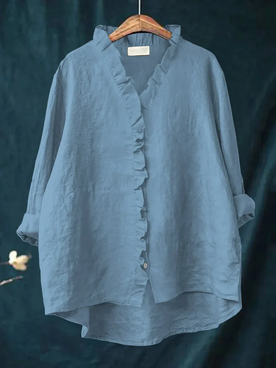 Sanela - Camicia Casual con Volant in Cotone e Lino - Image 5