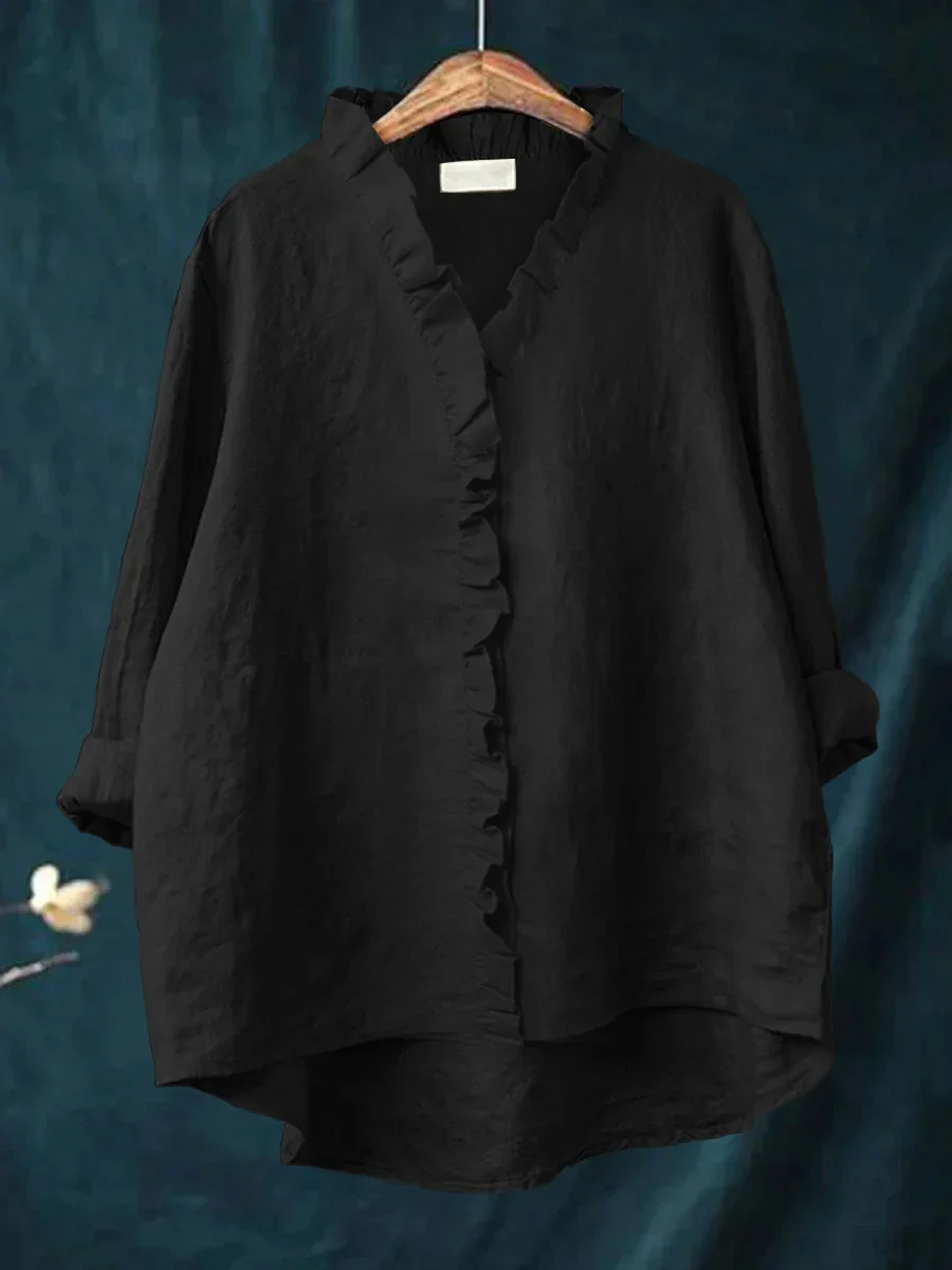 Sanela - Camicia Casual con Volant in Cotone e Lino - Image 6