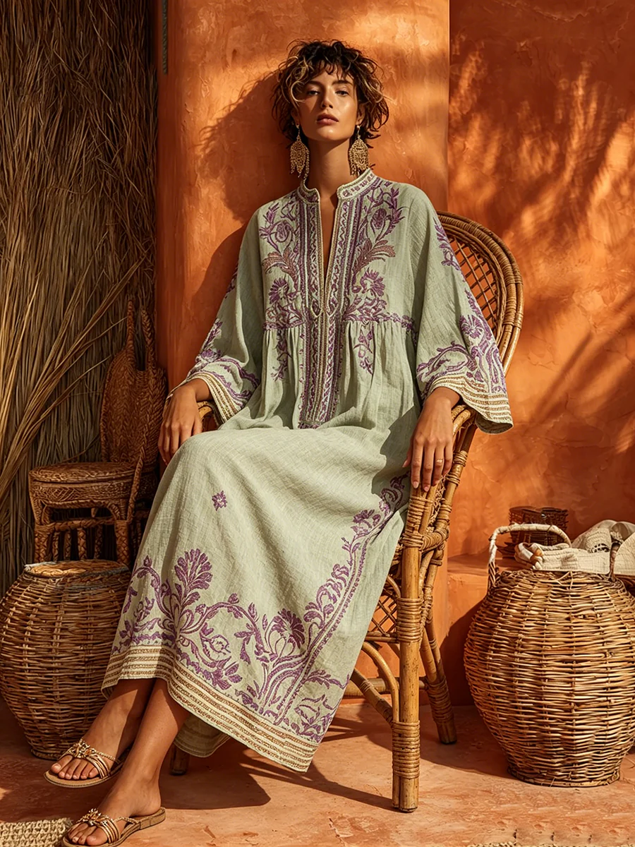 Sariana - Abito Ricamato in Stile Boho Con Scollo a V - Image 6