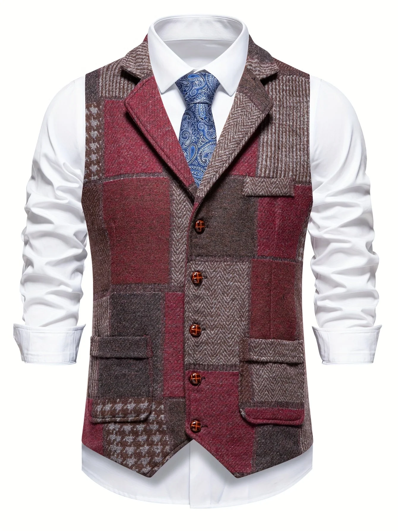 Saverse - Gilet In Tweed A Spina Di Pesce Patchwork