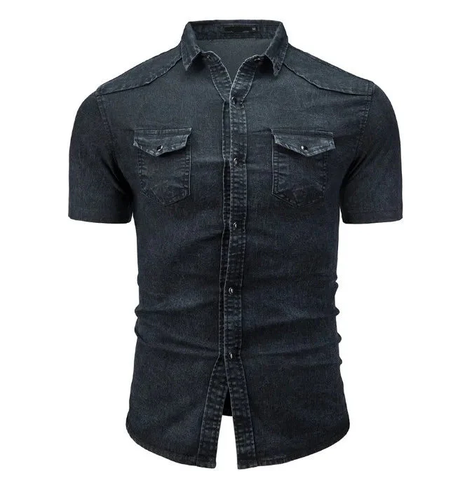 Sean - Camicia In Denim a Maniche Corte Con Tasche