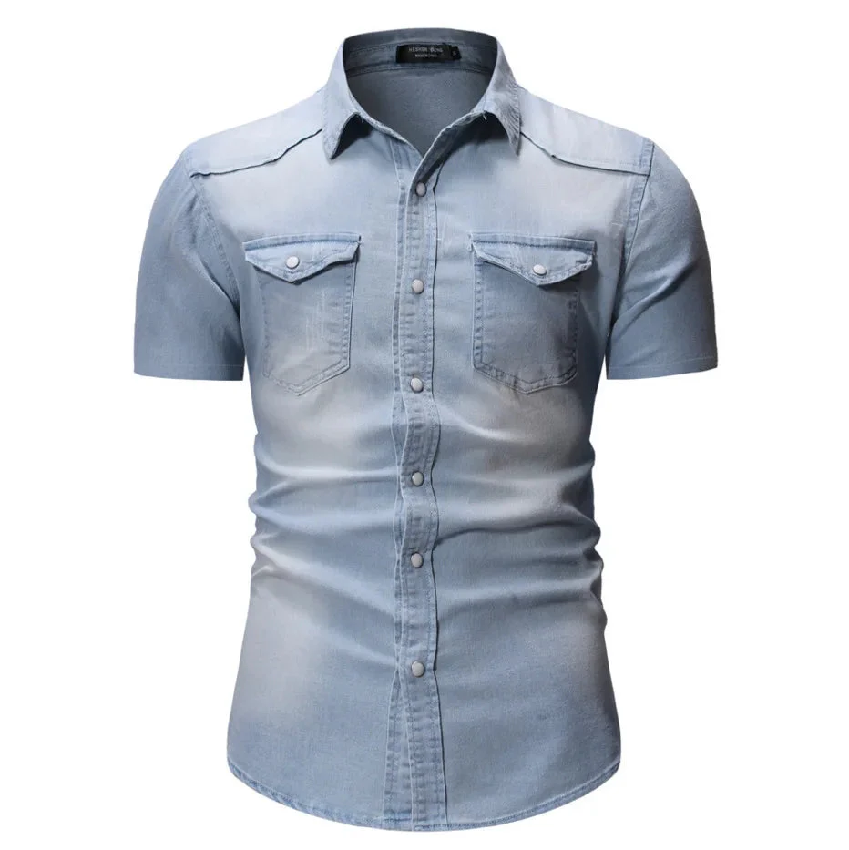 Sean - Camicia In Denim a Maniche Corte Con Tasche - Image 2