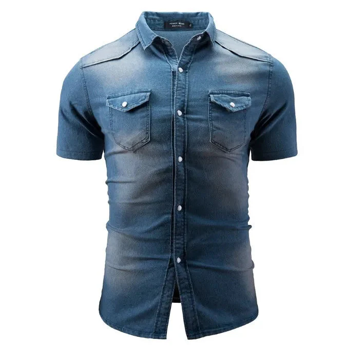 Sean - Camicia In Denim a Maniche Corte Con Tasche - Image 3