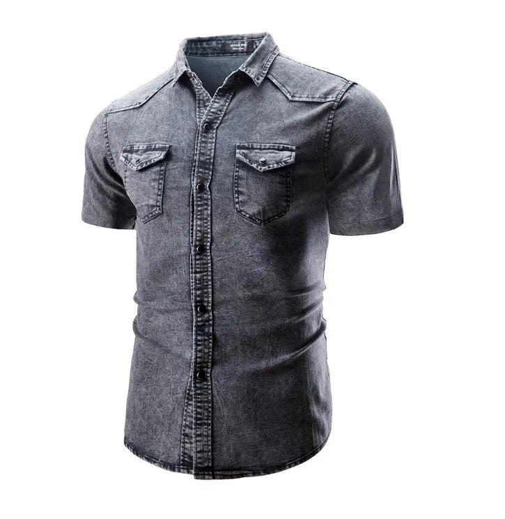 Sean - Camicia In Denim a Maniche Corte Con Tasche - Image 4