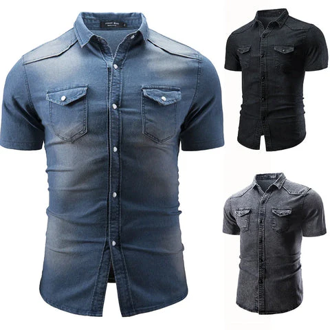 Sean - Camicia In Denim a Maniche Corte Con Tasche - Image 5