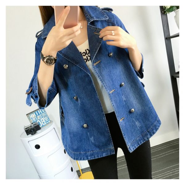 Sezina - Elegante Cappotto A Mantella In Denim - Image 5