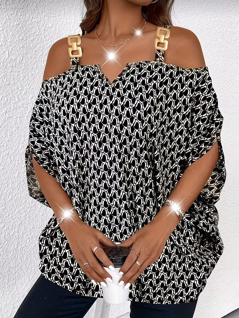 Shae - Top Casual Con Stampa e Spalle Scoperte