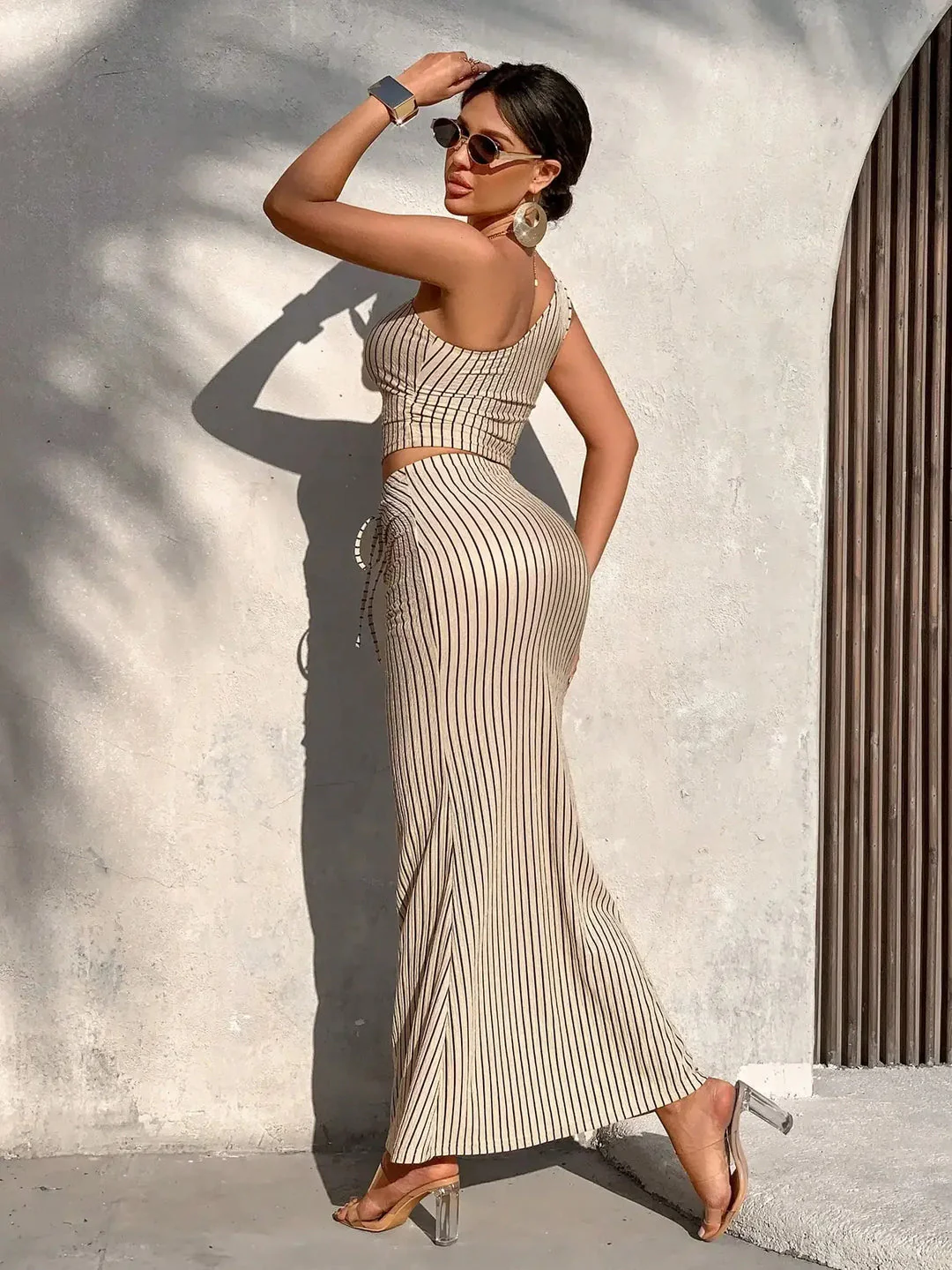Shaiyla - Elegante Completo a Due Pezzi a Righe - Image 7