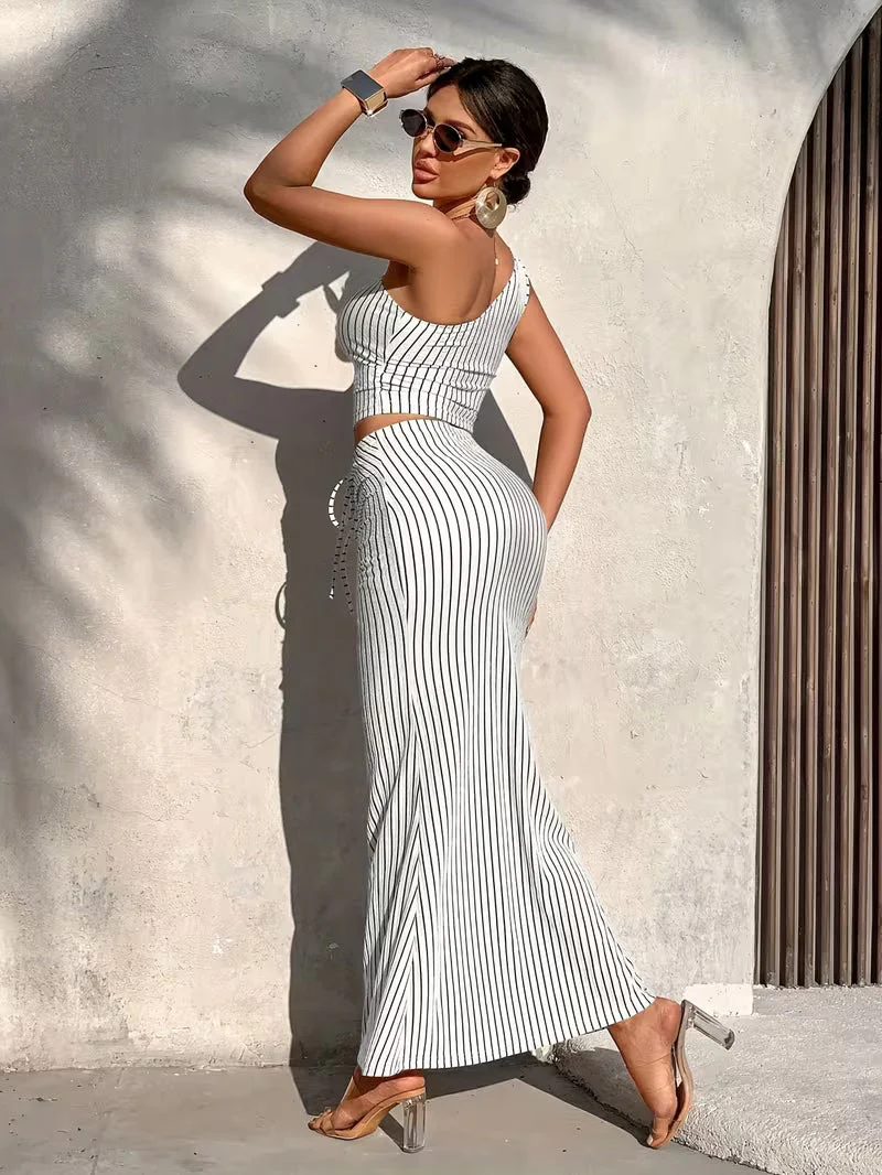 Shaiyla - Elegante Completo a Due Pezzi a Righe - Image 8