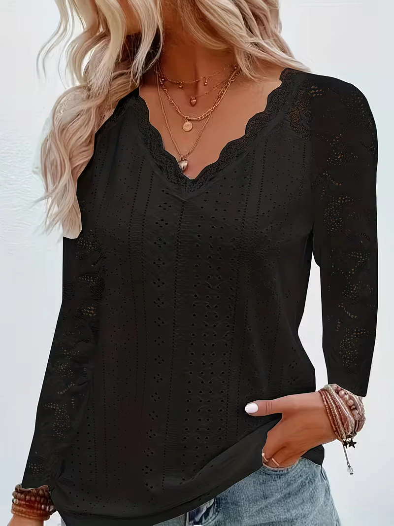 Shaleva - Camicia Elegante a Maniche Lunghe Con Scollo a V in Pizzo - Image 2