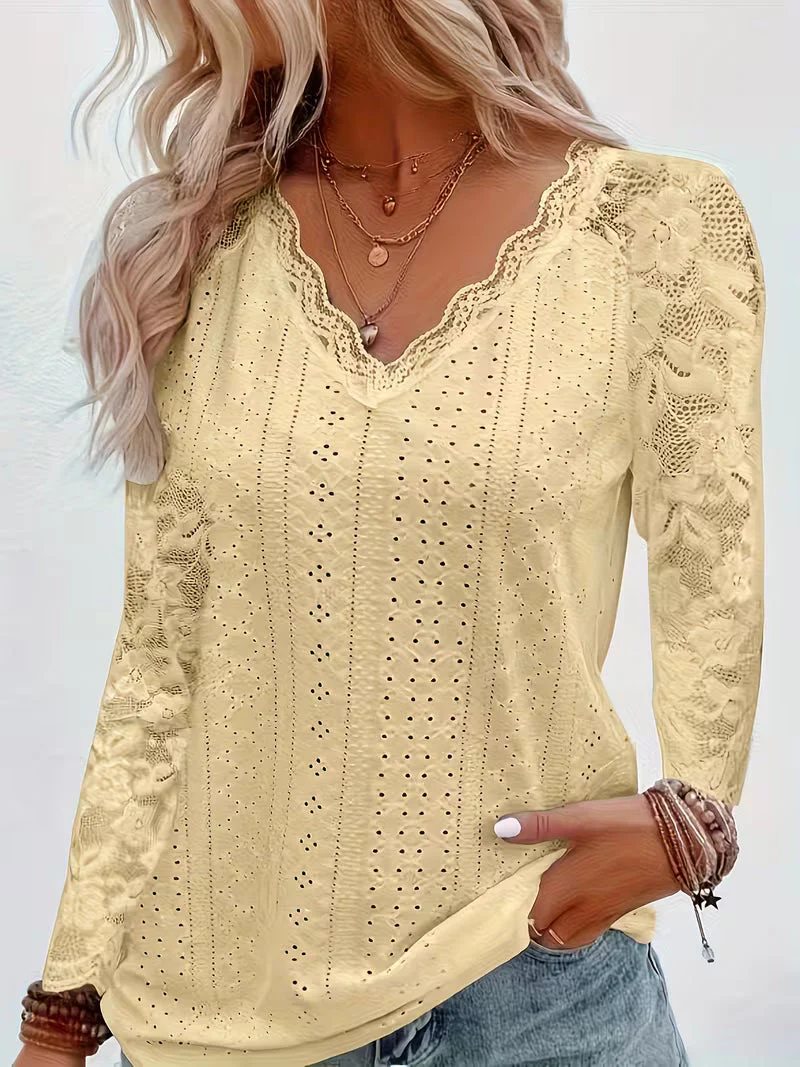Shaleva - Camicia Elegante a Maniche Lunghe Con Scollo a V in Pizzo - Image 3