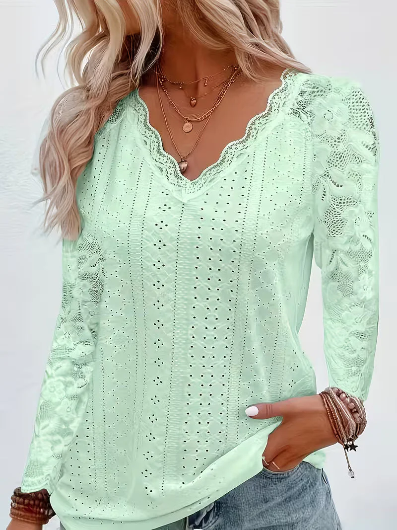 Shaleva - Camicia Elegante a Maniche Lunghe Con Scollo a V in Pizzo - Image 4