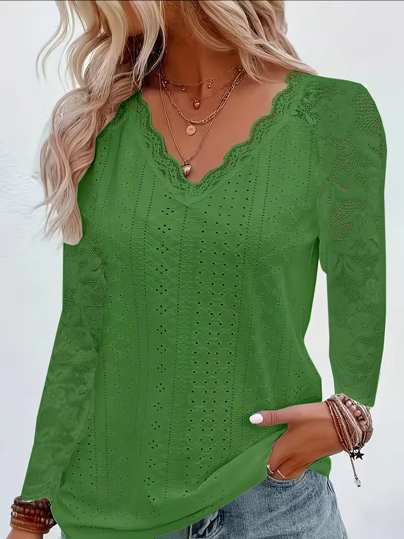 Shaleva - Camicia Elegante a Maniche Lunghe Con Scollo a V in Pizzo - Image 5