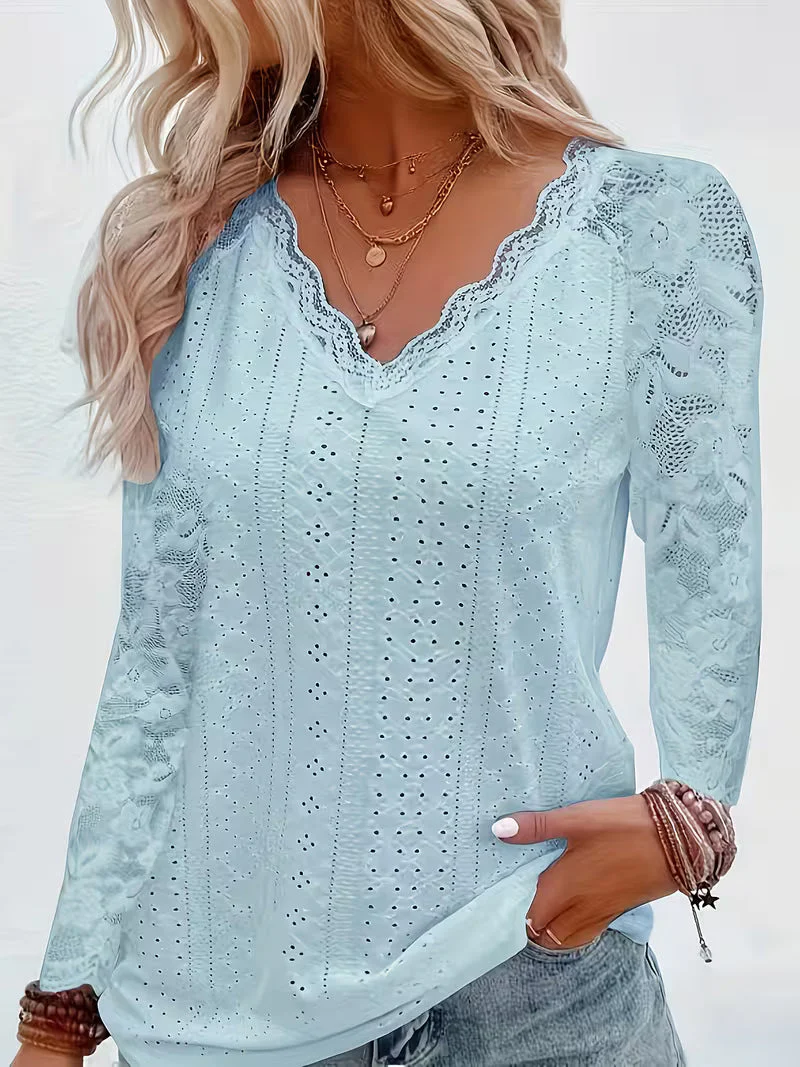 Shaleva - Camicia Elegante a Maniche Lunghe Con Scollo a V in Pizzo - Image 6