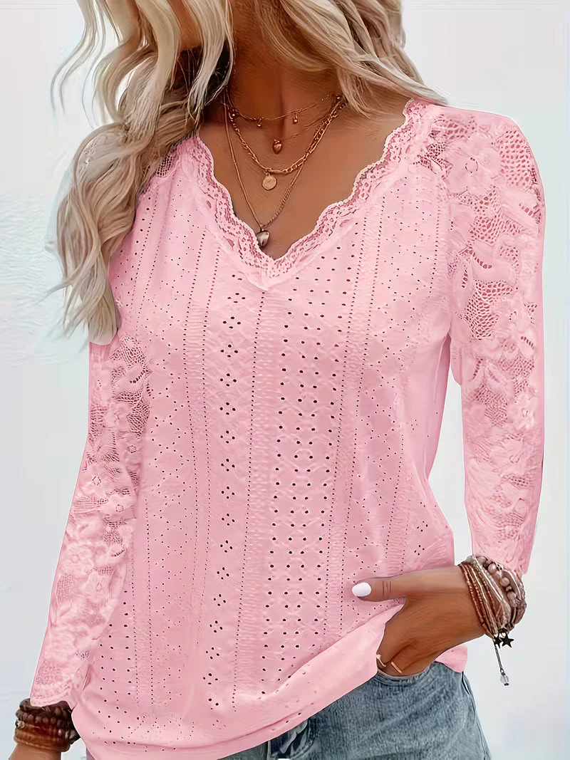 Shaleva - Camicia Elegante a Maniche Lunghe Con Scollo a V in Pizzo - Image 7