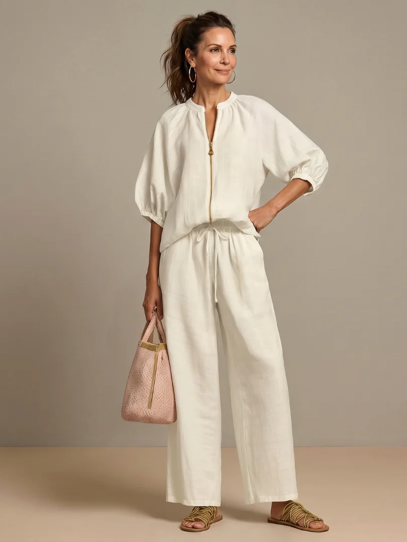 Sharina - Set Composto Da Camicetta Con Zip E Pantaloni a Gamba Larga - Image 3