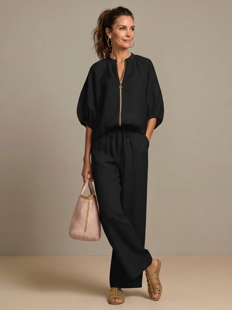 Sharina - Set Composto Da Camicetta Con Zip E Pantaloni a Gamba Larga - Image 4