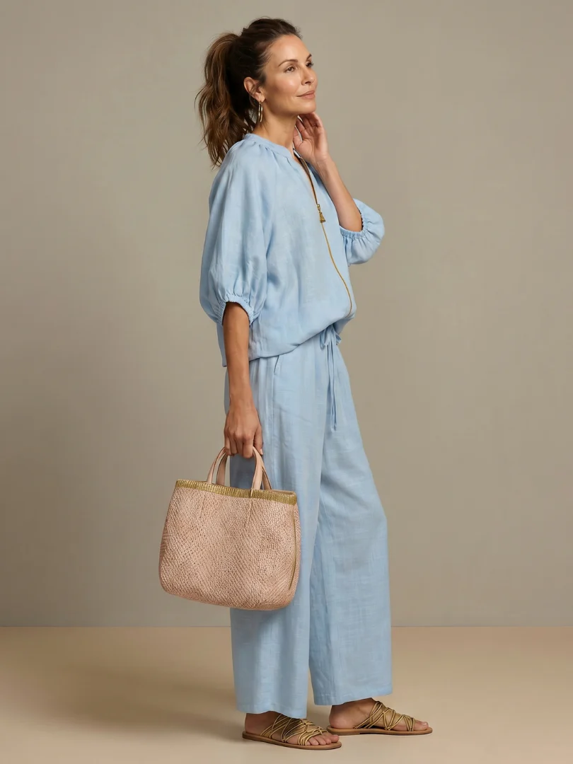 Sharina - Set Composto Da Camicetta Con Zip E Pantaloni a Gamba Larga - Image 7