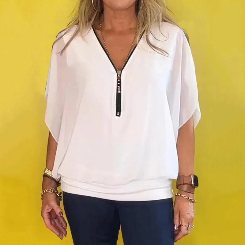 Shauna - Top Casual In Chiffon Con Zip Sullo Scollo - Image 3