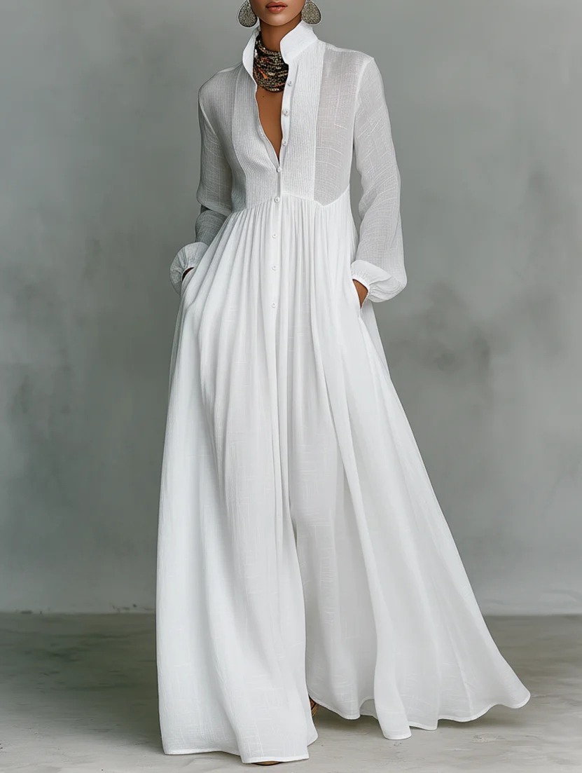 Sheilan - Elegante Abito Lungo Con Bottoni