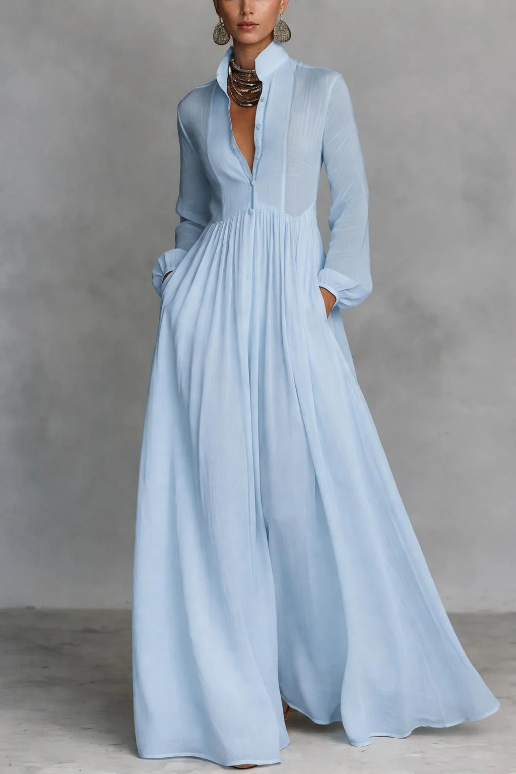 Sheilan - Elegante Abito Lungo Con Bottoni - Image 3