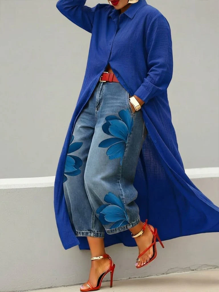 Sherena - Abito In Lino e Jeans a Fiori - Image 2