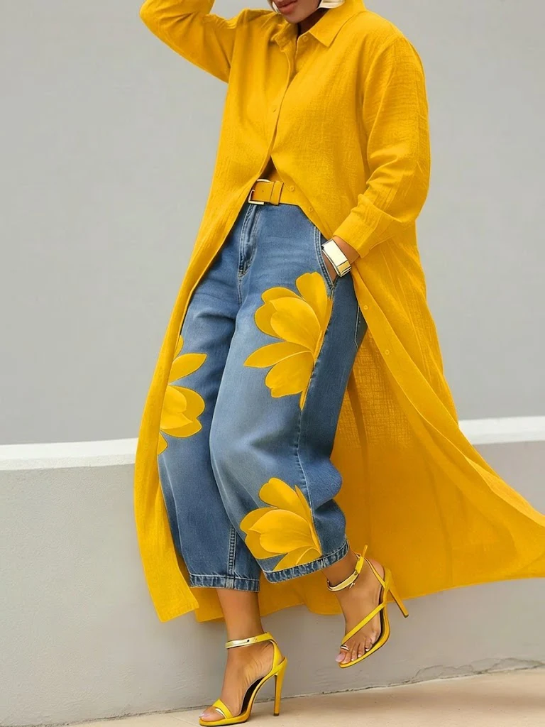Sherena - Abito In Lino e Jeans a Fiori - Image 4