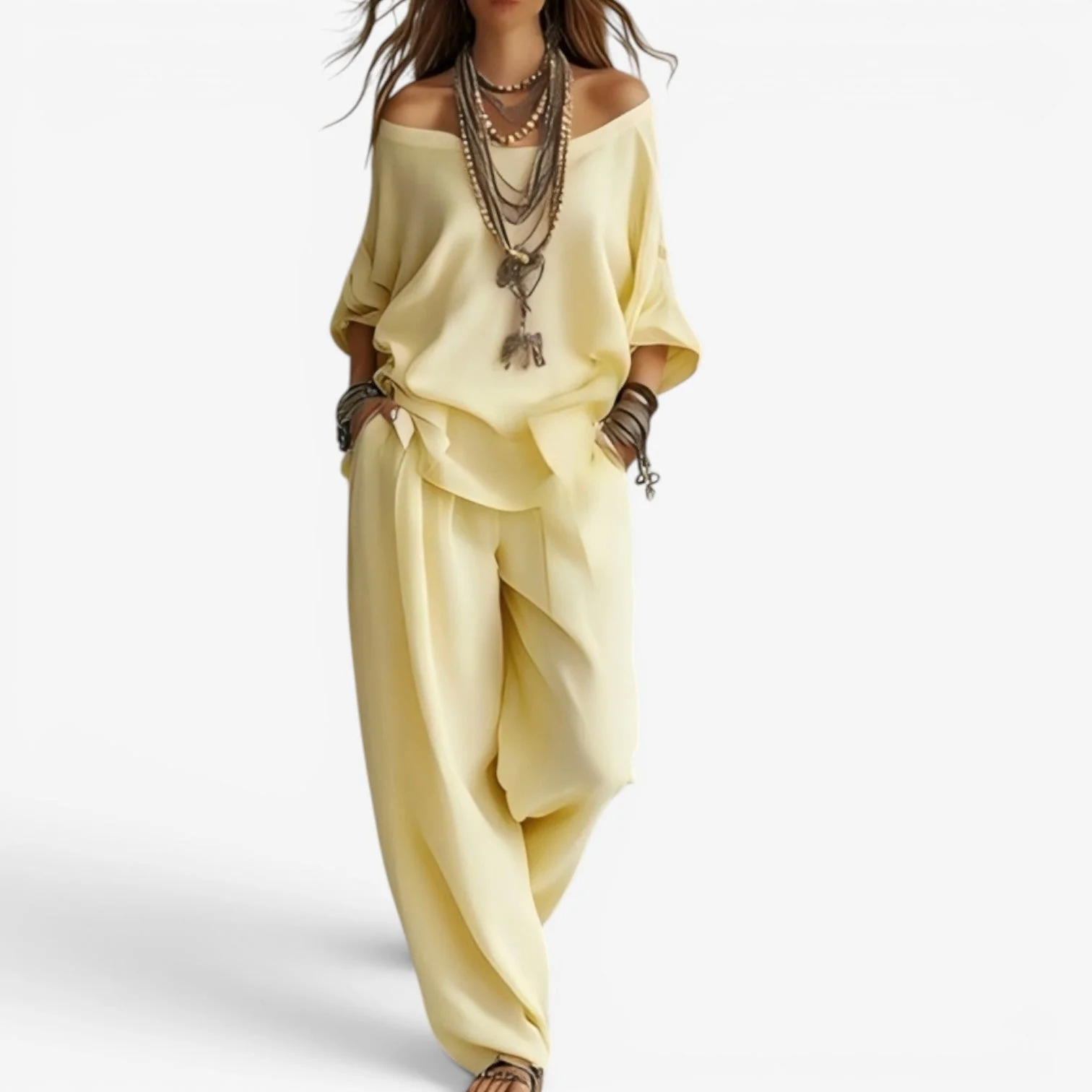 Shompa - Set Composto Da Top Oversize Con Spalle Scoperte E Pantaloni a Gamba Larga - Image 2
