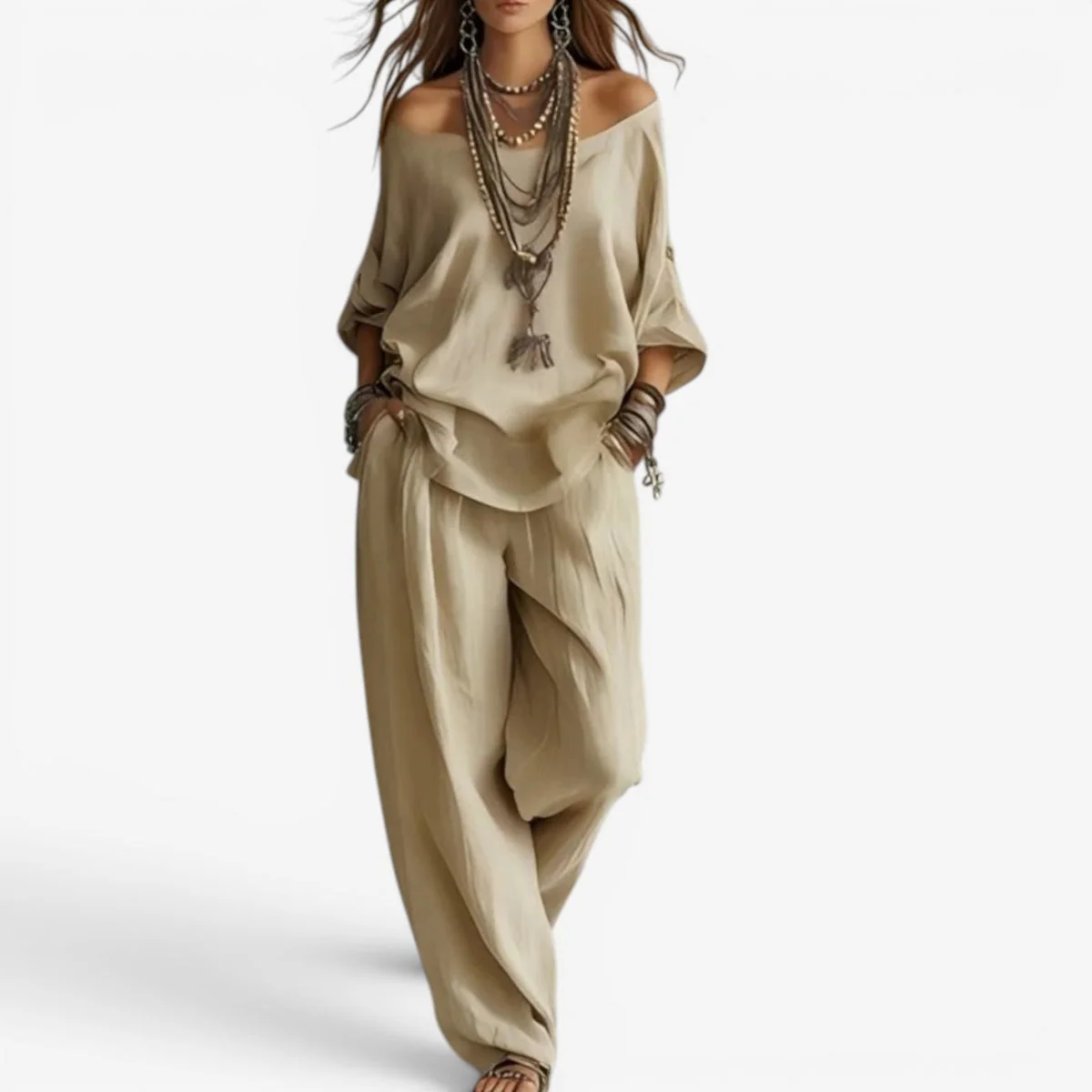 Shompa - Set Composto Da Top Oversize Con Spalle Scoperte E Pantaloni a Gamba Larga - Image 3