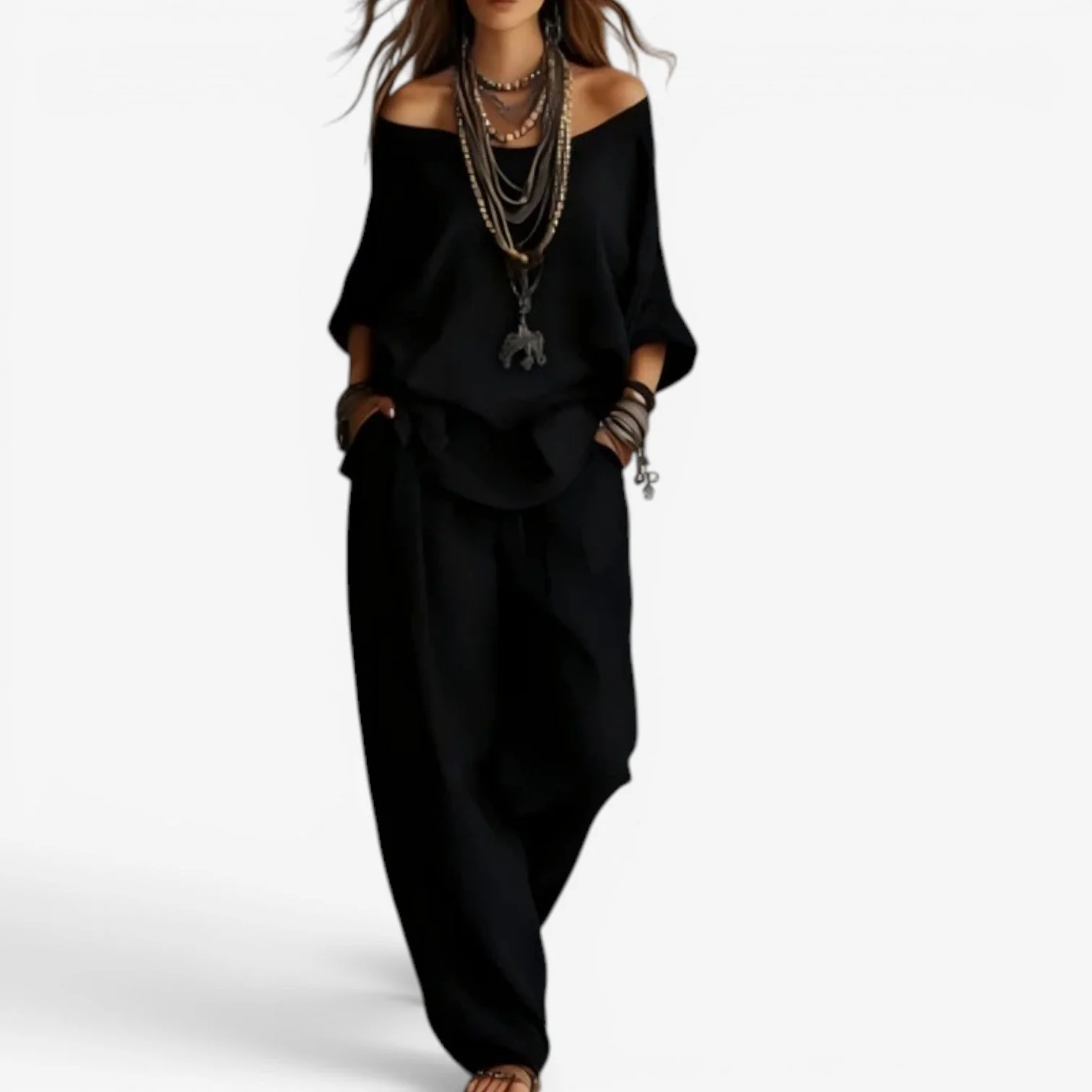Shompa - Set Composto Da Top Oversize Con Spalle Scoperte E Pantaloni a Gamba Larga - Image 4