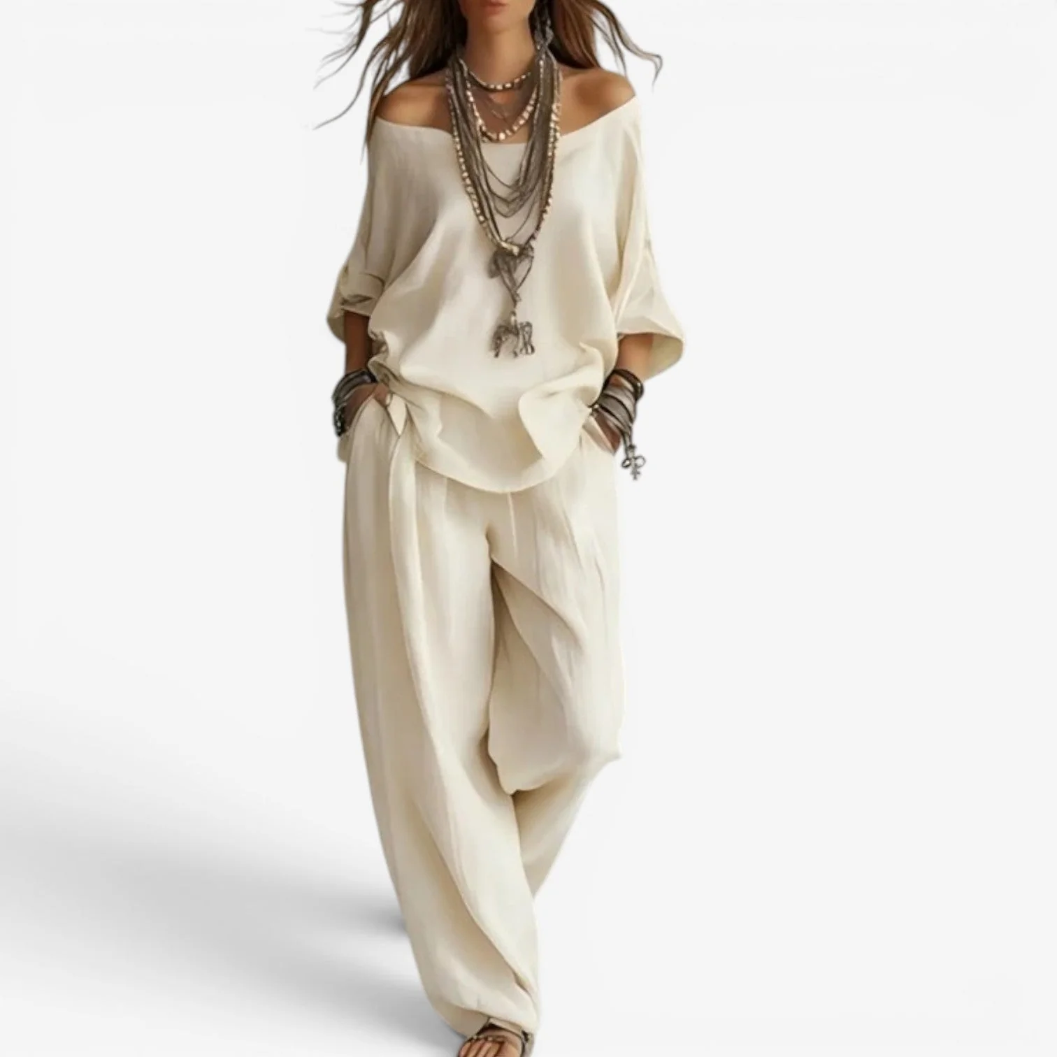 Shompa - Set Composto Da Top Oversize Con Spalle Scoperte E Pantaloni a Gamba Larga - Image 5