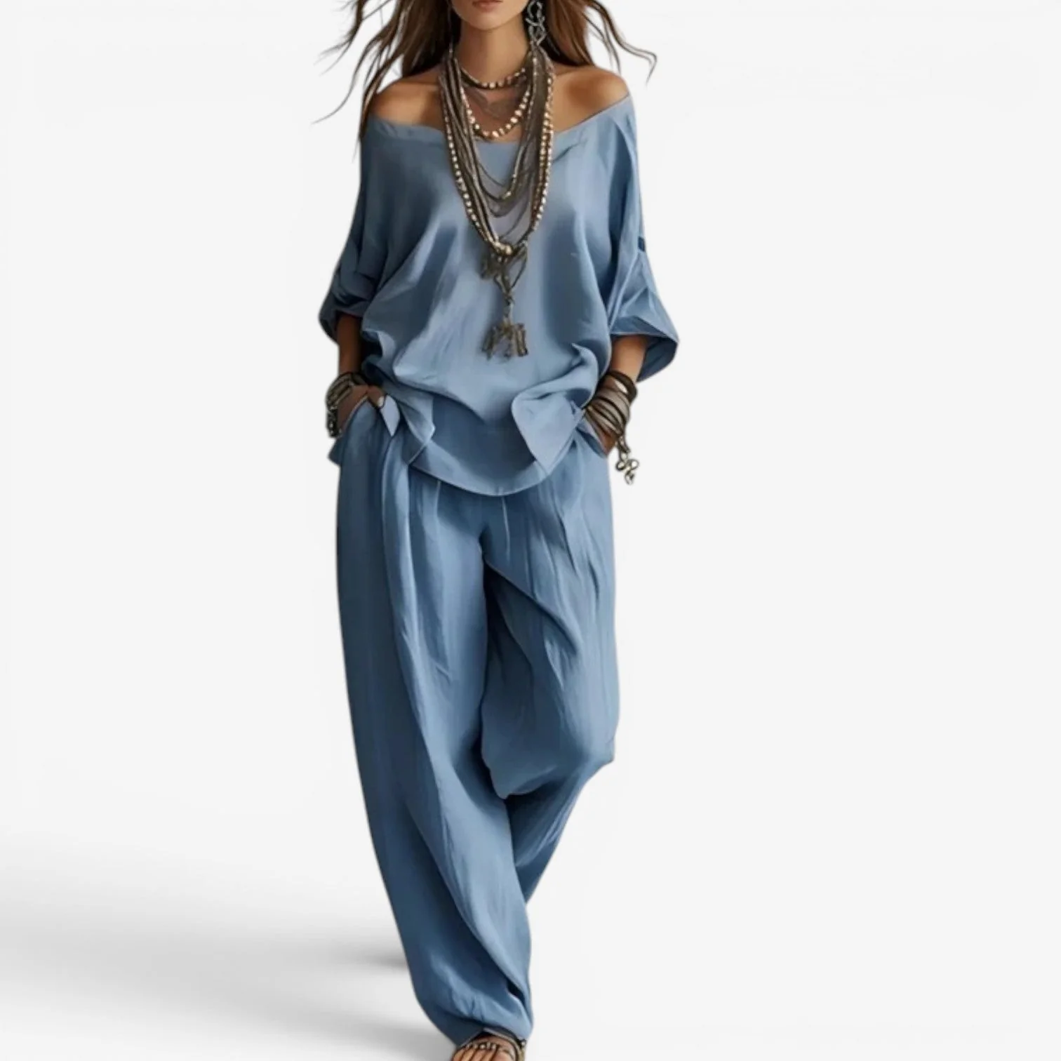 Shompa - Set Composto Da Top Oversize Con Spalle Scoperte E Pantaloni a Gamba Larga - Image 6
