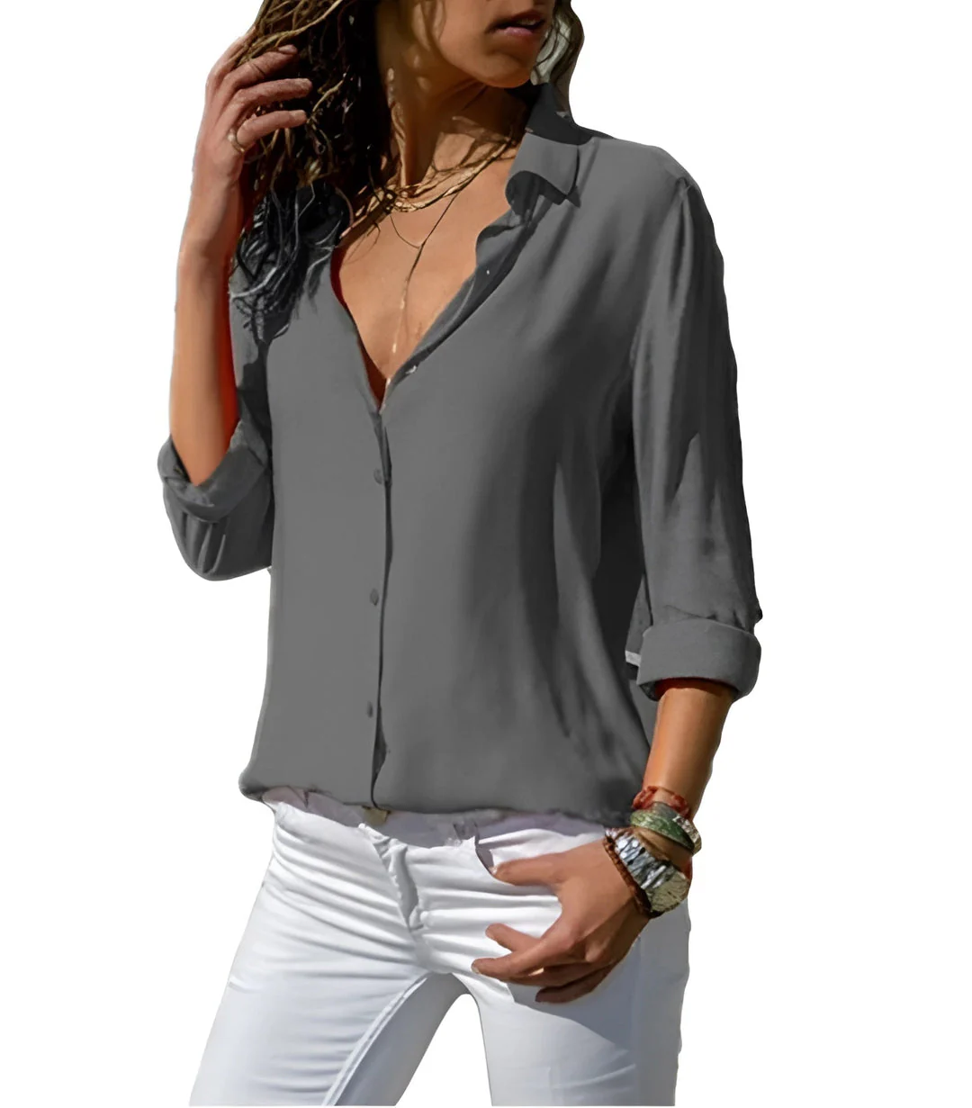 Sizina - Camicia Fluida In Raso Con Scollo a V - Image 7