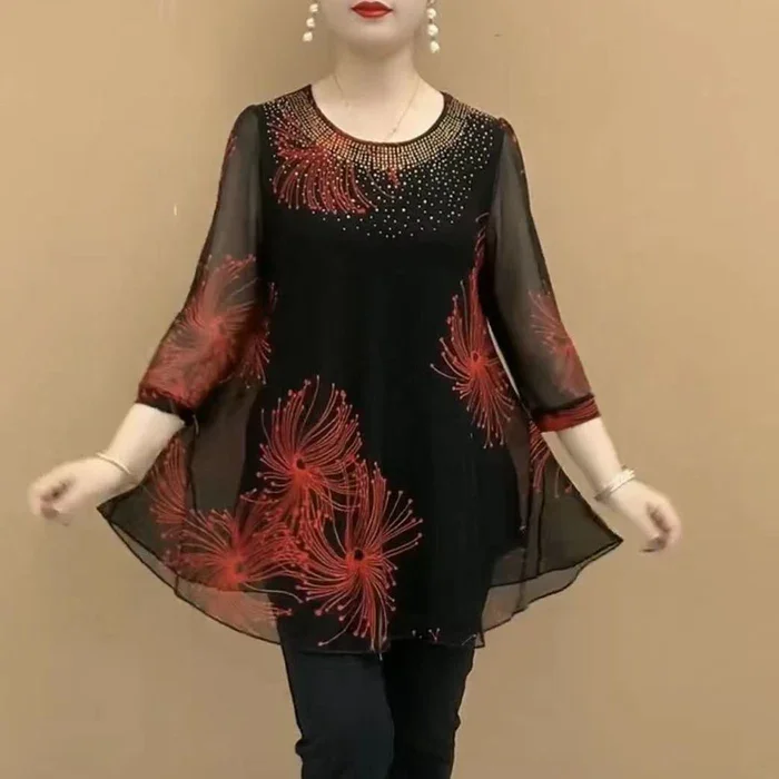 Skirmante - Top in Chiffon Stampato Con Scollo Rotondo