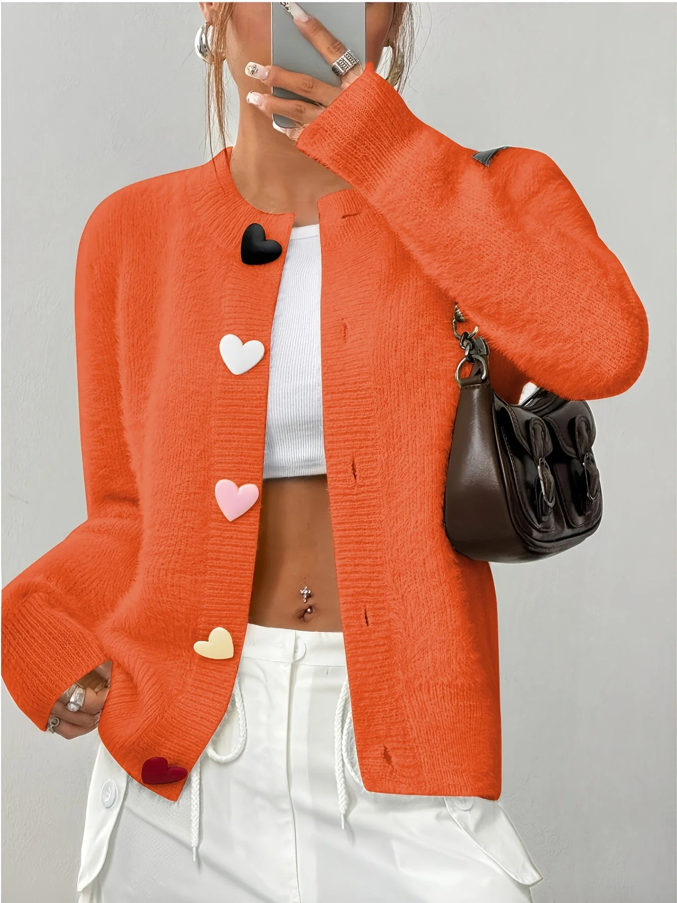 Smelissa - Cardigan Lavorato a Maglia Con Bottoni a Forma Di Cuore e Maniche Lunghe - Image 2